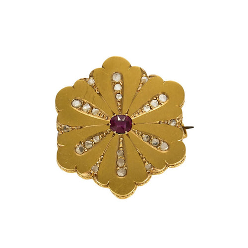 Broche Broche en or jaune à motif étoilé diamants et rubis de synthèse 58 Facettes CHAL0551