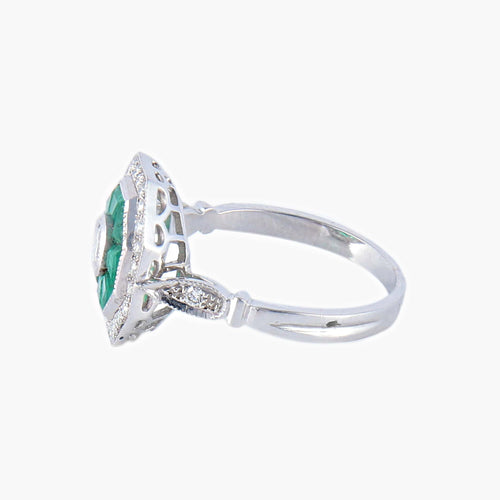 Bague style Art Déco Diamants Emeraudes