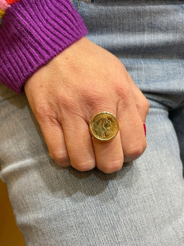 Bague 63 Bague en or jaune 18 carats sertie d'une piéce de 10 Francs Coq en 900/1000 58 Facettes