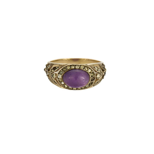 Bague 54 Bague bandeau en or jaune doublé d'argent, améthyste et roses diamantés 58 Facettes PER1669