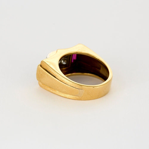 Bague 54 Bague Tank or jaune, diamants et rubis 58 Facettes LJ14