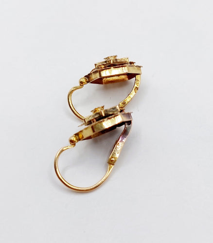 Boucles d'oreilles Dormeuses victorienne or rose, étoile et fleurs (circa 1880) 58 Facettes A05268