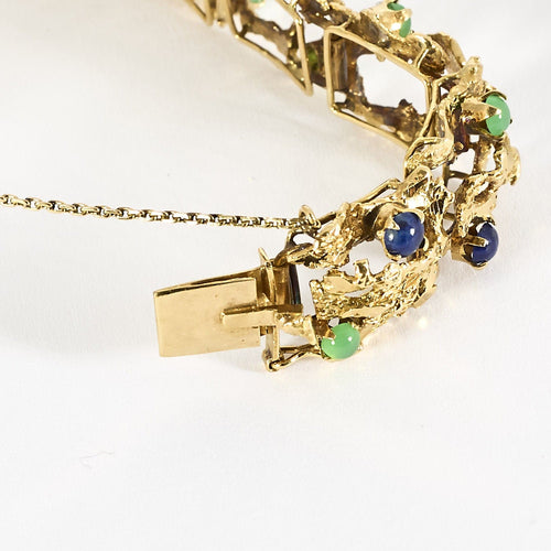 Bracelet moderniste en or jaune, chrysoprase et lapis-lazuli