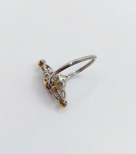 Bague 51 Bague marquise Art déco en platine, diamants taille ancienne et rubis synthétiques 58 Facettes A06548