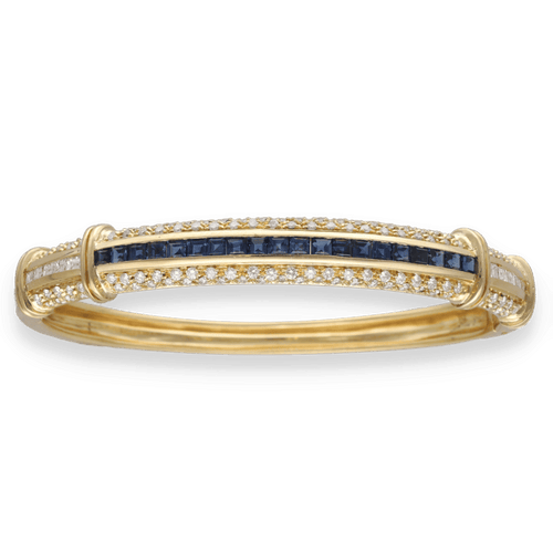 Bracelet Bracelet Jonc Ouvrant Or Jaune 18k – Saphirs Calibrés 1.0 ct et Diamants 2.50 cts – Années 1990 58 Facettes FB10815
