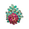 Boucles d'oreilles Clip Floral, or jaune, diamants, émeraudes, rubis. 58 Facettes 35266