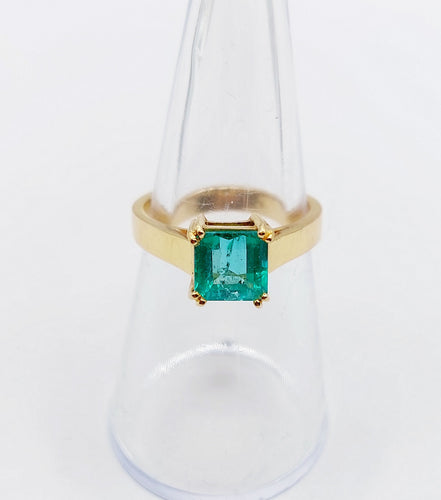Bague 52.5 Bague solitaire Art déco en or 18k et émeraude 1,20 carat vintage 58 Facettes A06510