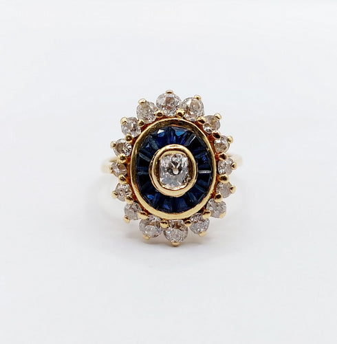 Bague 54 Bague marguerite art déco or jaune, diamants et saphir calibrés 58 Facettes A05533