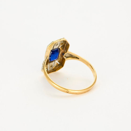 Bague 54 Bague style Art Déco or jaune et or blanc, saphir synthétique et diamants 58 Facettes GU213