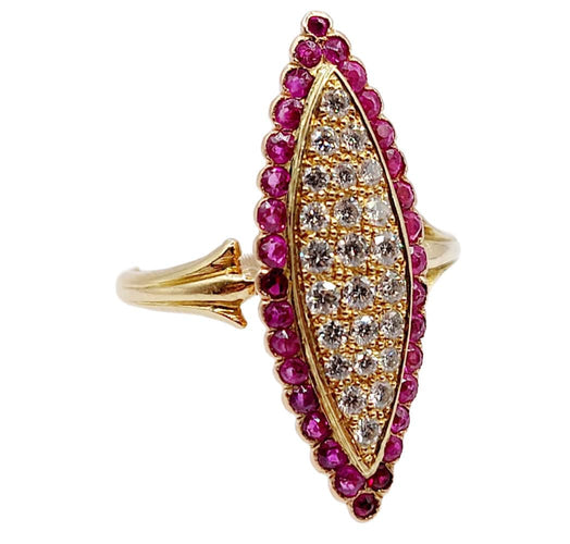 Bague 53 Bague marquise Art Déco or jaune, diamants et rubis 58 Facettes A05270