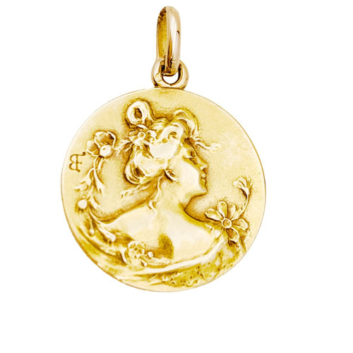 Pendentif Médaille Art Nouveau Prosper d'Epinay de Briort, or jaune. 58 Facettes 35272