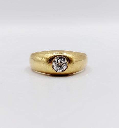 Bague 50 Bague jonc dôme or jaune 18k diamant taille ancienne 0,40 carat 58 Facettes A06197