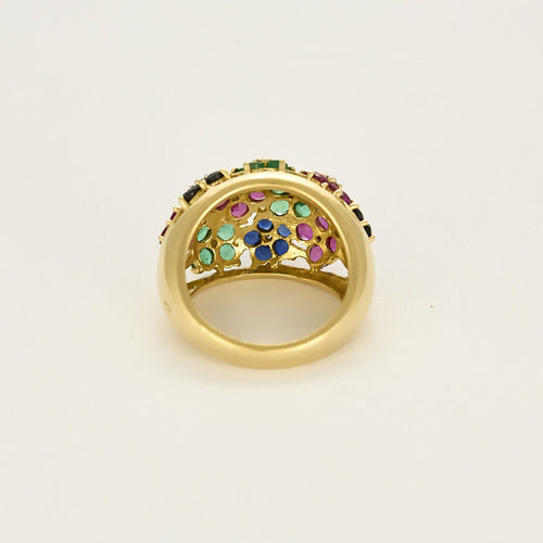 Bague 54 Bague cocktail en or jaune , rubis, saphirs et émeraudes. Style Tutti frutti. 58 Facettes SBR2071