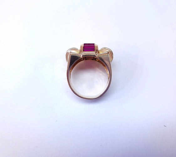 Bague 56 Bague Tank sertie de rubis baguettes en or rosé 18k 58 Facettes Tank.Rub.BagttDV