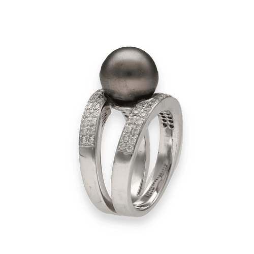 Bague 53 Bague en or gris 18K avec perle grise et 0,60 ct de diamants G-VS – Vers 2000 – Taille 53 58 Facettes