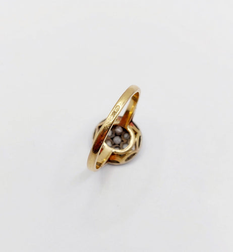 Bague cible antique or 18k diamants taille roses (circa 1920) 58 Facettes A06337