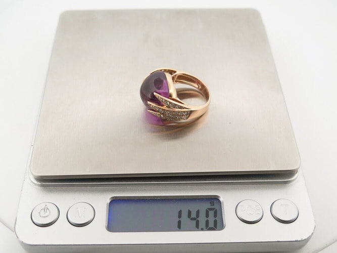 Bague 52 bague en or rose 18k 14gr t52 cabochon amethyste sertie 46 diamants 0.75 ct 58 Facettes 264003