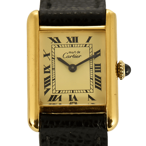 CARTIER - Montre Tank Must en argent plaqué or, cadran blanc chiffres romains