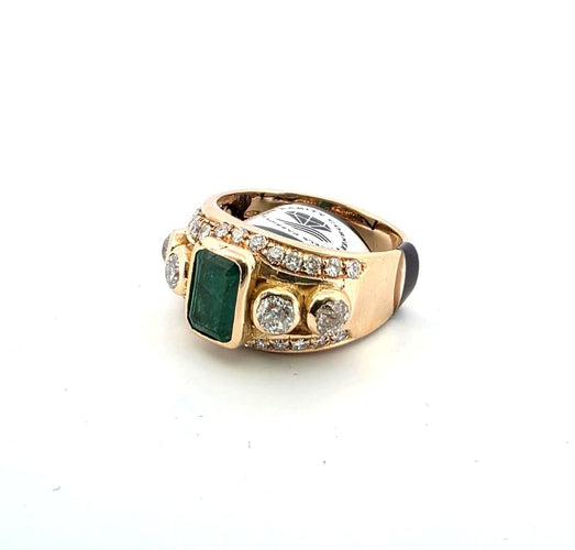 Anello oro giallo con smeraldo centrale e diamanti a contorno 58 Facettes