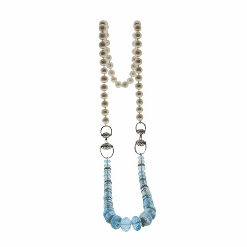 Collier Sautoir en perles et topazes bleues naturelles 58 Facettes CO50851