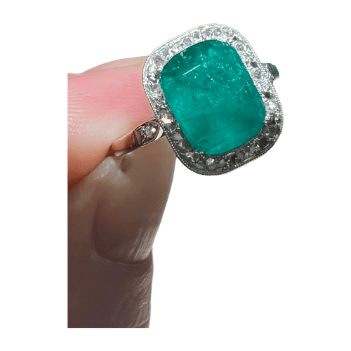 Bague 53 Bague Art Déco Émeraude 1.60 ct diamants 58 Facettes