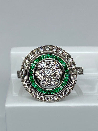 Bague style Art Déco Diamants Emeraudes