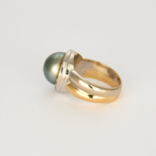 Bague 51 Bague or jaune et or blanc, perle et diamants 58 Facettes 240792
