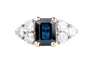 Bague 54 Bague en or blanc, saphir taille émeraude & diamants d’épaules 58 Facettes BG412118-107