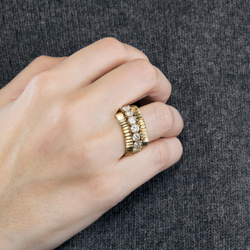 Bague 56 Anneaux ou double bague en or jaune 18K pour encercler une alliance 58 Facettes