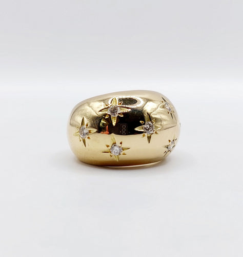 Bague 43.5 Bague bombé dôme or 18k diamant taille brillants en serti étoilé (circa 1950) 58 Facettes A05072