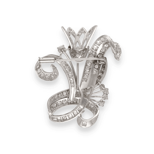 Broche Broche en Or 18k et platine avec 2,50 Cts de diamants taille ancienne vers 1950. 58 Facettes