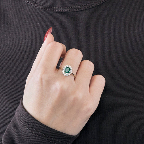 Bague 55 Bague Marguerite Or Blanc Emeraude Diamants 58 Facettes