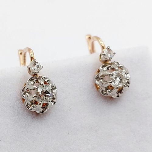 Boucles d'oreilles Dormeuses antique or rose 18k diamants tailles ancienne 0.30 carat (circa 1890) 58 Facettes A06163