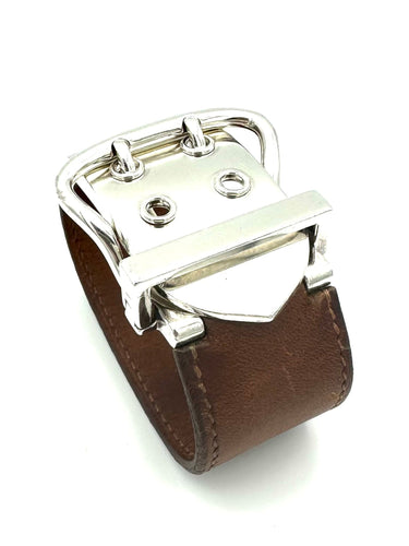 Bracelet HERMES - Collection Boucle sellier, bracelet argent et cuir 58 Facettes
