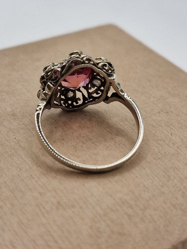 Bague 56.5 Bague ancienne en or, argent, diamants et saphir rose 58 Facettes