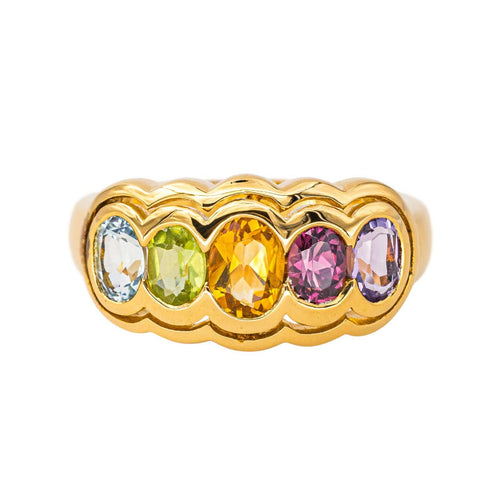 Bague Or jaune Citrine, Péridot, Grenat
