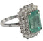 Bague 51 Bague cluster avec émeraude colombienne naturelle certifiée HRD de 3,45 cts en or blanc 58 Facettes E24