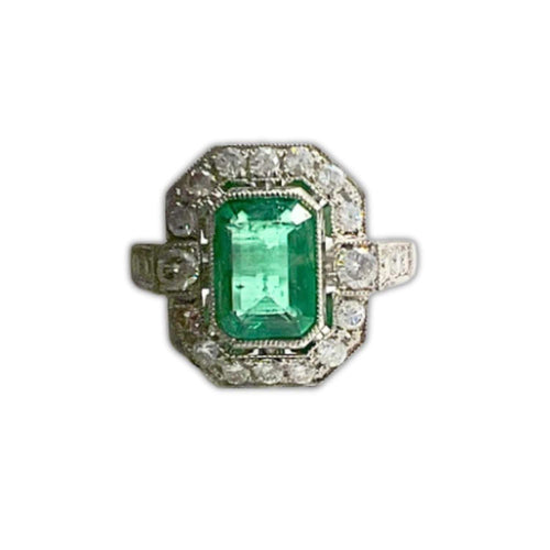 Bague 52.5 BAGUE PLATINE STYLE ART DÉCO AVEC DIAMANTS ET ÉMERAUDE 58 Facettes Q16B