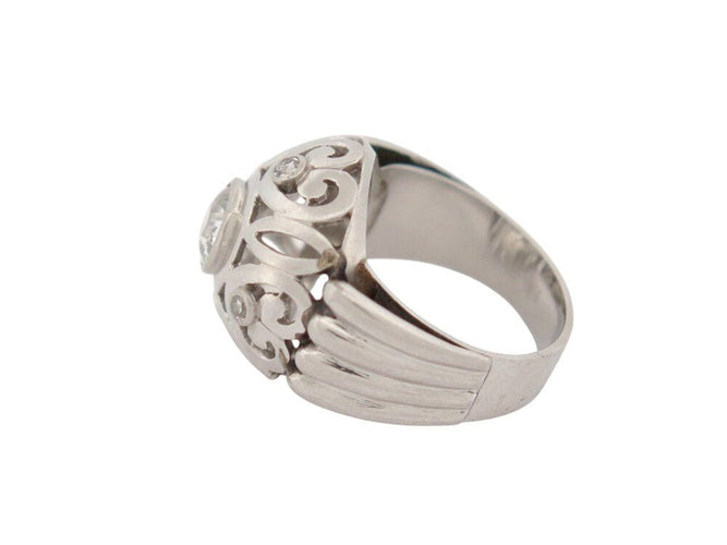 Bague 50 vintage bague style art deco 5 diamants 0.95 ct t50 en or blanc 18k 10.3gr 58 Facettes 269294