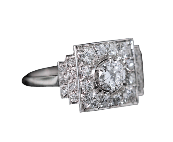 Bague Bague Art Deco 1930 en platine et brillants. 58 Facettes