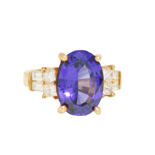 Exklusiver Vintage-Cocktailring aus 18K Gelbgold mit Tansanit & Brillanten 58 Facettes 2399