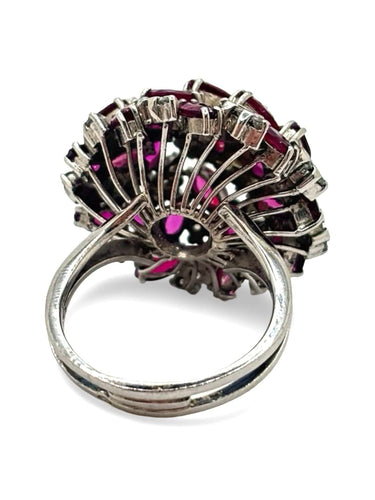 Bague 58 Bague ancienne or blanc diamants 0,35 ct et rubis 58 Facettes