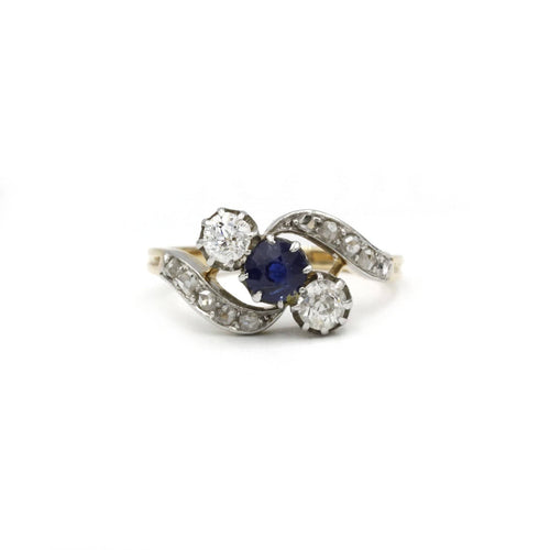 Bague 54 Bague or jaune platine saphir et diamants 58 Facettes 240306R