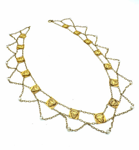 Collier Collier draperie 19ème or jaune et perles 58 Facettes