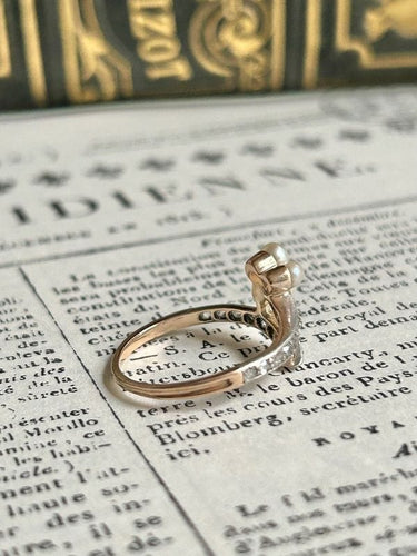 Bague 57 Bague ancienne trèfle en or jaune et argent 58 Facettes
