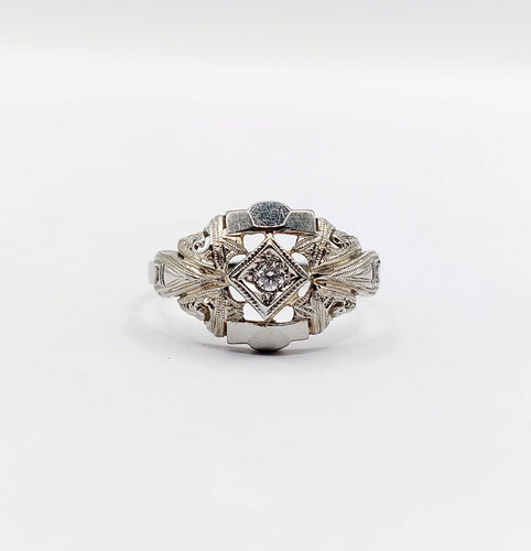 Bague Art Déco or blanc, diamant et monture géométrique 58 Facettes A05884