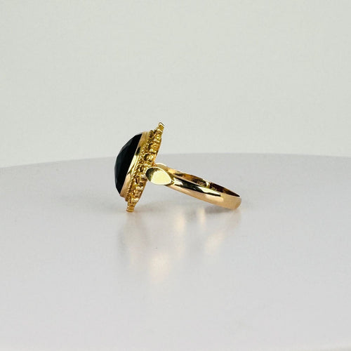 Bague Bague en or jaune avec grenat ovale facetté de 2,5 carats 58 Facettes 2501001