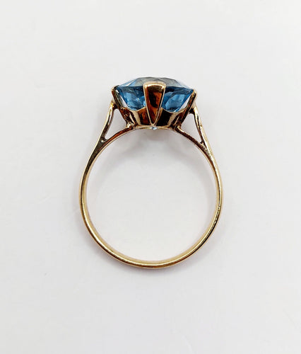 Bague 51 Bague cocktail vintage or jaune et aigue marine 58 Facettes A05744