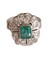 Bague 53 Bague ovale festonée or blanc, émeraude centrale rectangulaire entourée de diamants 58 Facettes C 588