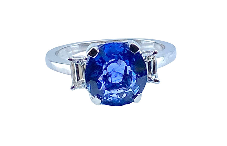 Bague 54 Bague en or blanc, superbe saphir 3,58 carats Ceylan non chauffé 58 Facettes AB385